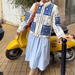 Sezane SMITH JACKET in BLUE ECRU BANDANA Embroidered Women's Jacket